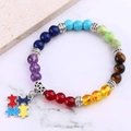 Chakra beaded bracelet with natural stones and colorful puzzle heart pendant - Four Color Puzzle Pendant (B3500-6)