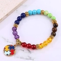 Colorful natural stone bead bracelet with autism awareness puzzle heart charm - Round Pendant Gold (B3500-9)