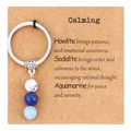 Natural stone calming keychain with white howlite, blue sodalite and aquamarine beads - Calming Theme - Howlite Sodalite Aquamarine (M760)