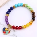 Colorful natural stone beaded bracelet with heart puzzle charm and vintage gold spacers - Heart Pendant Gold (B3500-10)