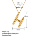 Dimensiones detalladas del collar de acero inoxidable de 18k con colgante de letra H - Letra H (XL0135-H)
