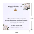 Tarjeta de deseos Happy Sweet 16 cuadrada con rosas blancas y corona de oro, 70x70mm - Tarjeta Cumpleaños Sweet 16 (K107) / 70mm*70mm