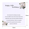 Elegante tarjeta de 50 cumpleaños para collar de perlas con flores blancas y deseos - Tarjeta Deseo 50 Cumpleaños (K110) / 70mm*70mm