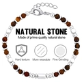 Adjustable natural stone bead bracelet featuring brown tiger eye and silver metal beads - Tiger Eye Stone (B3563)