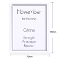 Tarjeta de joyería para piedra de noviembre citrino con descripción de fuerza y equilibrio - Tarjeta Piedra de Nacimiento Noviembre (K125) / 90mm*70mm