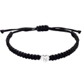 Pulsera trenzada negra con corazón plateado y letra N grabada para parejas - Estilo Letra A (J1590-A)