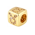Gold plated cube charm with zodiac sun pattern and sparkling zircon stones for jewelry DIY - Sunbeam Pattern Style (A0837)