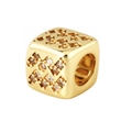 Macro detail of cube-shaped Aquarius zodiac charm with gold plating and white crystals - Aquarius Design (A0838)