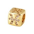 Macro view of gold-plated cubic zodiac bead with white zircon stones and center hole - Symmetrical Symbol Style (A0839)