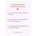 Pulsera de hilo rojo hecha a mano en tarjeta de exhibición blanca con mensaje de deseos - Tarjeta Significado Pulsera Hilo Rojo / 9CM*7CM