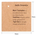 Tarjeta kraft para joyas 75x75mm Safe Travels con significados de gemas preciosas - Tarjeta Info Viajes Seguros (K139) / 75mm x 75mm