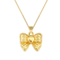 Detailed close-up of a gold butterfly pendant with a heart-shaped center on a fine chain - Style 1 Gold Heart Bowknot (SL167)