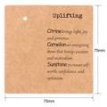 Tarjeta de joyería cuadrada de 75 mm en papel kraft con significados de citrino y cornalina - Tarjeta Info Alentadora (K142) / 75mm x 75mm
