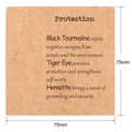 Tarjeta cuadrada de papel kraft 75x75mm con descripciones de turmalina y ojo de tigre - Tarjeta Info Protección (K137) / 75mm x 75mm