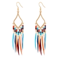 Bohemian style dangle earrings with multicolored seed beads and vibrant feather tassels - Multicolor Style (E2000)