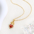 Vergulde hart hanger ketting met rood emaille, doornen en zirkonia accenten - Doornenvuur Hart Stijl (SL022)
