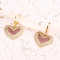 Elegant gold-plated double heart hoop earrings with red and clear crystal pavé stones - Style 6 (E1897)