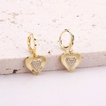 Golden heart drop earrings with radiant engraving and micro-pave zircons for women - Style 4 (E1900)