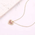 Golden heart pendant necklace with pink and white crystal pave setting for women - Style 11 (N1056)