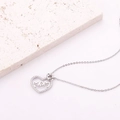 Silver-colored necklace with double heart MOM pendant and sparkling zircon stones - Style 14 (N1053)