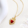 Elegante collana placcata in oro con grande gemma a cuore rosso e decorazione con diamanti - Stile Cuore Incoronato Radiante (SL017)