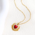 Collana a cuore placcata in oro con smalto rosso e cristalli pavé su una catena sottile - Stile Cuore Texturizzato Radiante (SL021)