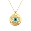 Gold evil eye pendant necklace featuring a hammered metal finish and zircon micro-paving - Hammered Evil Eye Style (SL189)