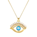 Golden Evil Eye pendant necklace with blue center stone and white cubic zirconia accents - Blue Eyeball Pave Zirconia Style (SL204)