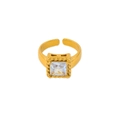 Macro shot of square zircon gold ring featuring intricate twisted rope texture and details - US 7 / White (CK1507)