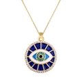 Golden Evil Eye pendant necklace with blue enamel and sparkling white zircons - Concentric Radiating Zircon Evil Eye Style (SL206)