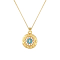 Gold plated evil eye pendant necklace with blue and white crystals on cable chain - Blue and White Gemstone Cluster Style (SL207)