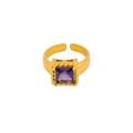 Detail of square purple zircon ring with gold twisted rope border and open band - US 7 / Purple (CK1507)