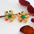 Vintage gold starfish earrings with green stones and gems on floral branches - Retro Floral Rhinestone Style (CK249)