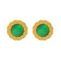 Detailed view of vintage gold woven earrings featuring round green cat eye stone inlays - Earrings (CK1273)