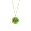 French vintage style round green glass stone necklace with gold braided border frame - Necklace (CK1273)