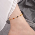 French style titanium steel anklet with colorful beads on a fine gold chain for women - Colorful Bead Style / Colorful