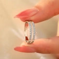 Elegant double-layered titanium steel ring with sparkling pavé cubic zirconia for women - US 5 / Double Layer Silver Rhinestone