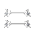 Detailed view of silver rabbit-shaped nipple rings with sparkling clear zircon stones - Rabbit Style (2850)