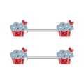 Zilveren tepelpiercing met kleurrijk emaille cupcake ontwerp en rode strik - Cupcake Stijl (2892)