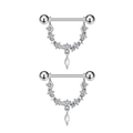 Star and moon nipple rings with cubic zirconia dangles in polished stainless steel - Star Moon Pendant Style (2910)