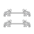 Detail view of elephant nipple barbells with silver metal and white zircon stones - Elephant Pave Style (2851)