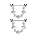 Macro view of silver bee and daisy charms with micro-inlaid zircons for body jewelry - Bee Flower Chain Style (2911)
