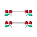 Paar kers tepelpiercings met rode en groene zirkonia-stenen in een zilveren afwerking - Kers Stijl (2893)