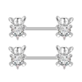Detail view of two pairs of silver elephant nipple rings with heart-shaped cubic zirconia - Elephant Heart Stone Style (2852)