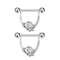 Detailed view of skeleton hand nipple rings with heart-shaped stone and zircon pavé - Skeleton Hand Heart Style (2912)