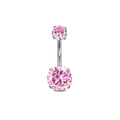 Piercing de ombligo de acero inoxidable con circonitas rosas y engaste de cuatro puntas - Rosa de Cuatro Garras / Rosa
