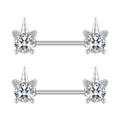 Detailansicht silberner Einhorn-Brustwarzenringe mit funkelndem Zirkon und Strass - Einhorn Stil (2854)