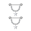 Paar tepelpiercings van chirurgisch staal met pentagram ster hangers en zirkonia steentjes - Pentagram Hanger Stijl (2914)