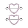 Exquisite silver heart nipple rings set with pink cubic zirconia on white background - Nipple Stud Style / Silver Pink Zircon