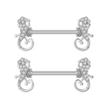 Close-up of silver gecko body jewelry set with sparkling zircon stones on white background - Full Diamond Gecko Lizard Style (2936) / Steel